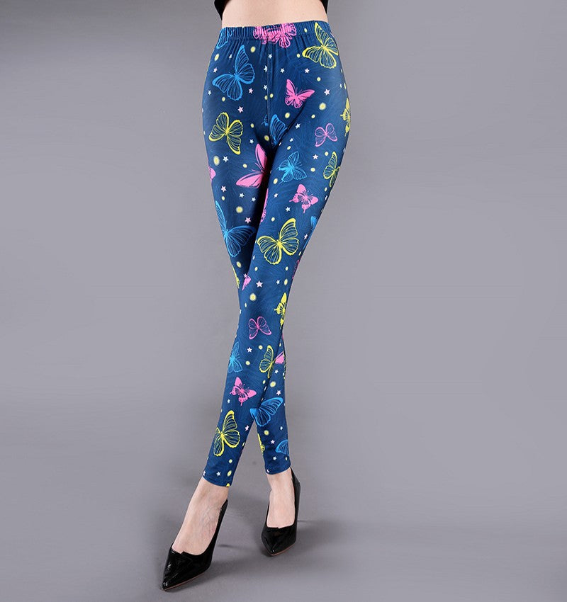 Forår Og Sommer Mælkesilke Trykte Leggings Til Kvinder