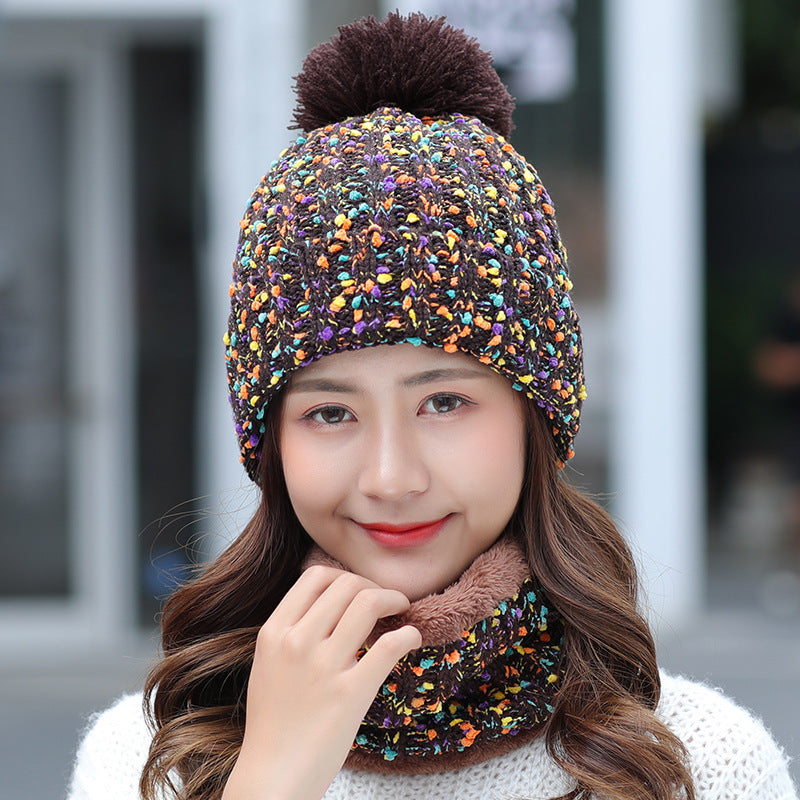 Ladies Winter Sweet And Cute Scarf Suit Knitted Hat