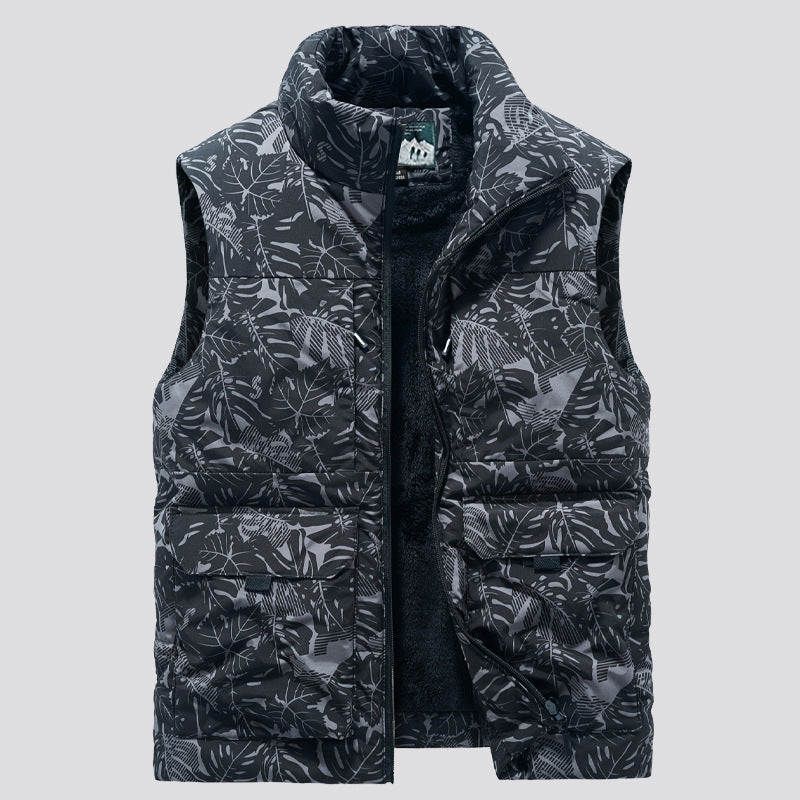 Men's Casual Stand Collar Multi-pocket Plus Size Thickened Velvet Vest