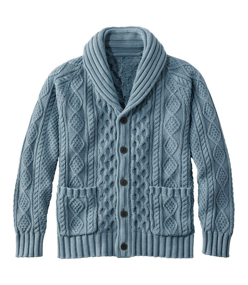 Autumn And Winter New Knitted Cardigan Men's Lapel Long Sleeve Twisted Sweater Coat