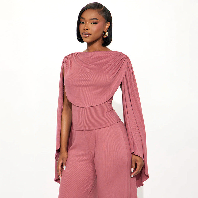 Women's Solid Color Casual Slim Swing Neck Sleeveless Top And Ribbed Pants Set