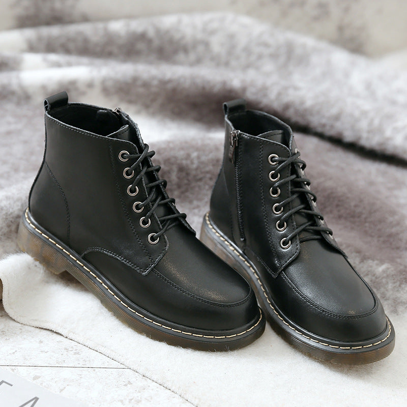 British Style Student All-match Flat Ankle Boots High-top Leather Shoes