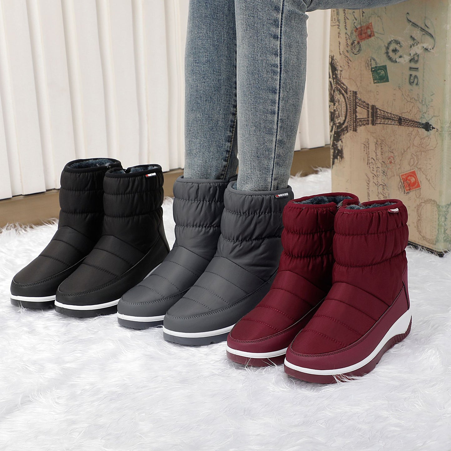 Fashion Warm And Velvet Waterproof And Ski Boots