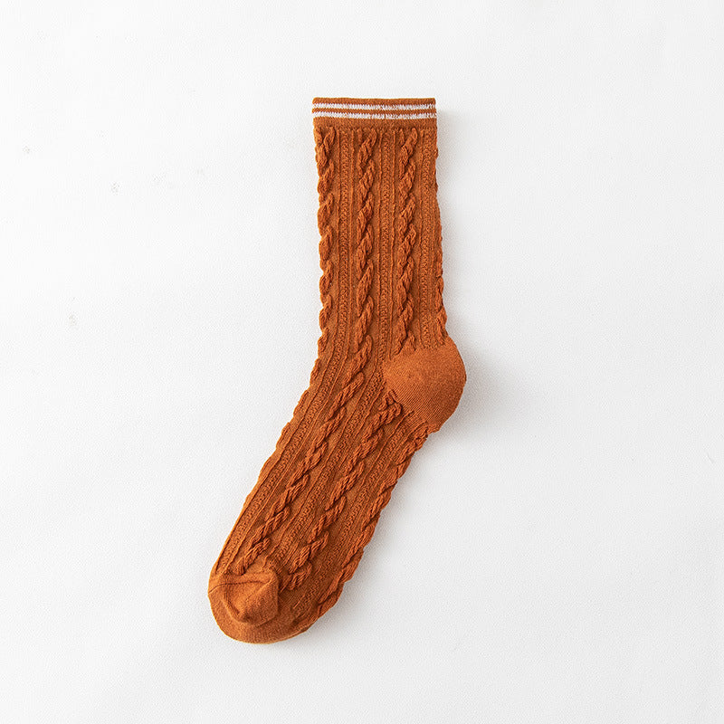 Mid Tube Twist Solid Color Breathable Combed Cotton Socks