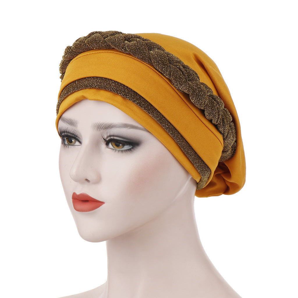 New Multi-color Crystal Hemp Three-layer Turban Hat