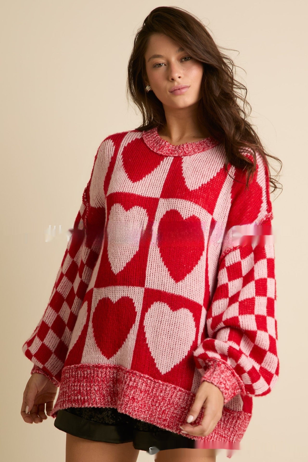 European And American Women's Clothing Valentine's Day Contrast Color Loose Sweater