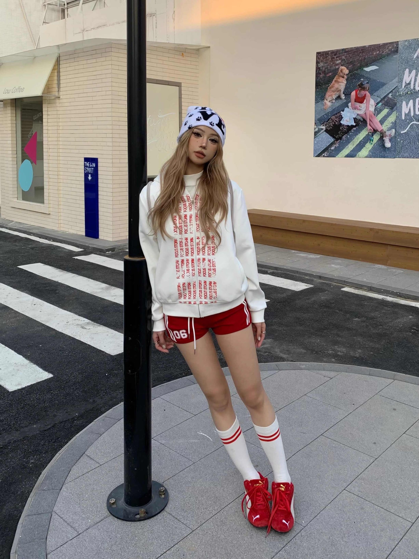 Letter Print Loose Couple Hooded Sweater Coat