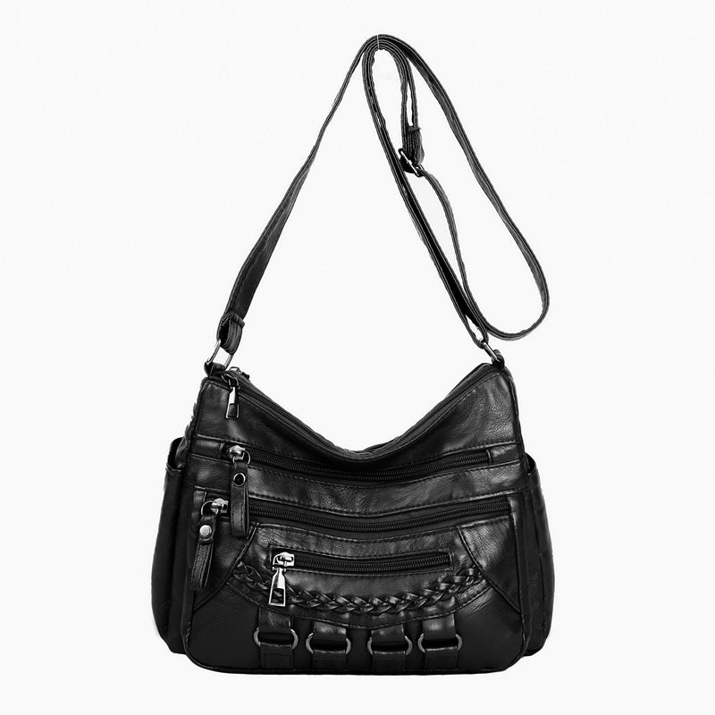 Large Capacity Multi Compartment Shoulder Washed Soft Leather High-grade Messenger Bag