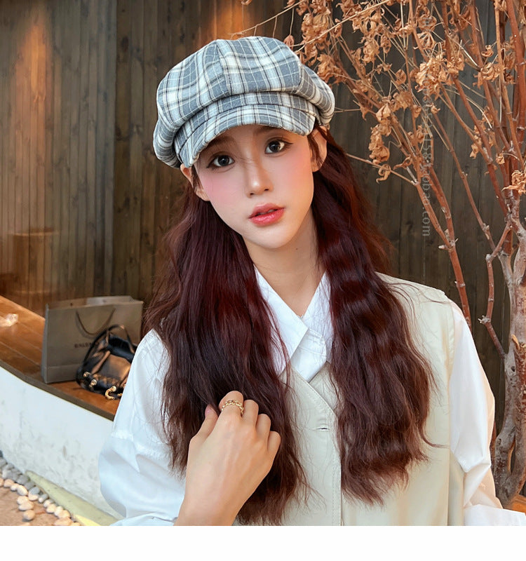 Women's Spring And Summer Fashion Plaid Octagonal Hat