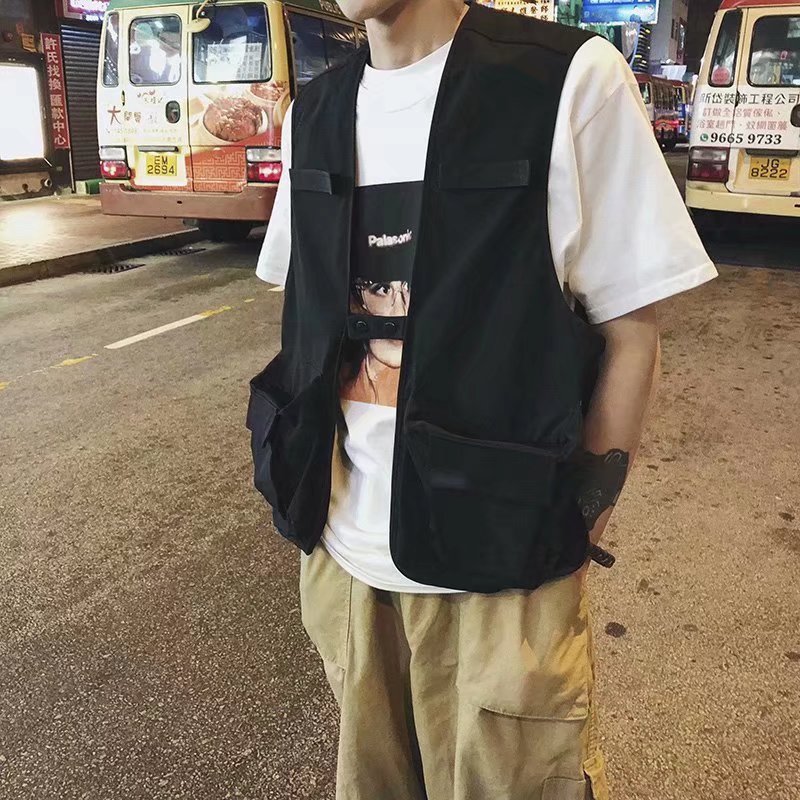 Tooling Style Men's Collarless Vest Casual Loose Vest