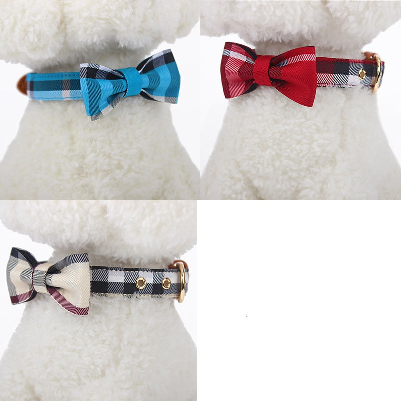 Leather Stitching Drawable Mesh Bow Pet Tie Collar