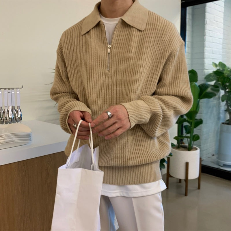 Revers Sweater Herre Vinter Løs Lidt Moden Strik Trendy