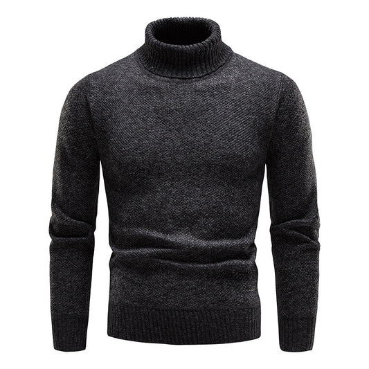 Men's Turtleneck Sweater Fashion Slim Fit Pullover Long-sleeved Knitted Top Solid Color Clothing