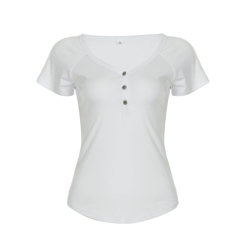 V-neck Double-breasted Slim-fit Casual Shirt Bottoming Shirt