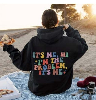 Its Me Bogstavprintet Hættetrøje Casual Lomme Lang