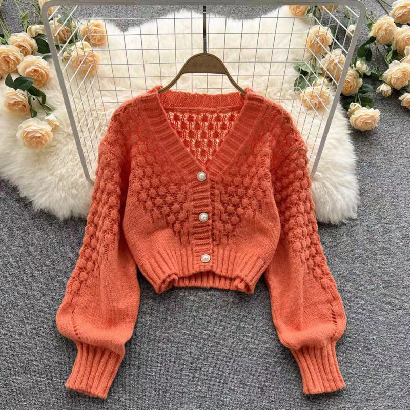 Knitted Cardigan  Sweater Coat Women's V-neck Design Sense