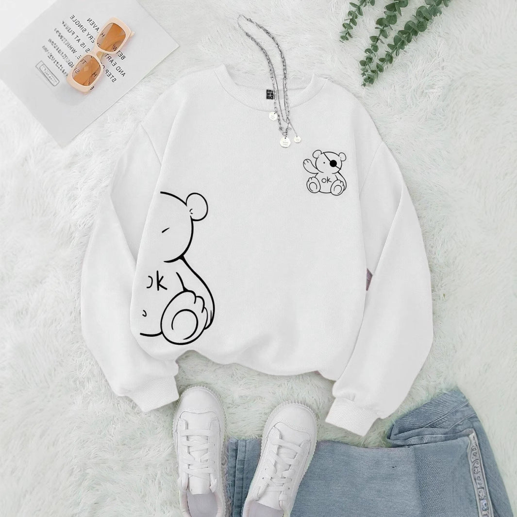 Kawaii OK Teddybjørn Tryk Sweatshirts Til Kvinder Klassisk