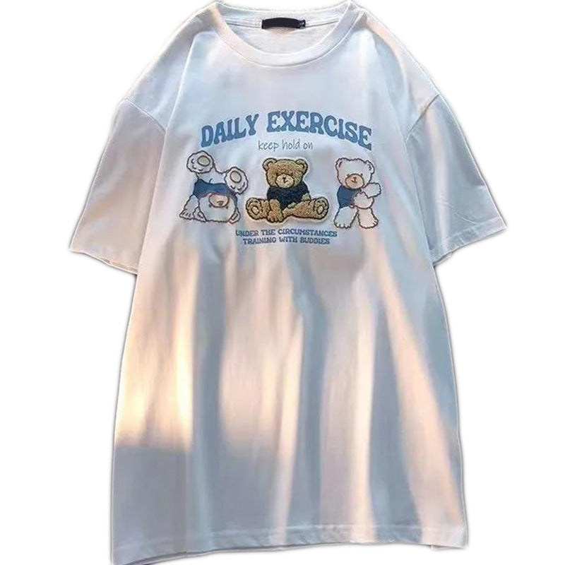 Pure Cotton Bag Collar Flocked Printed Towel Embroidery Milk Series Cute Bear Design Short Sleeve