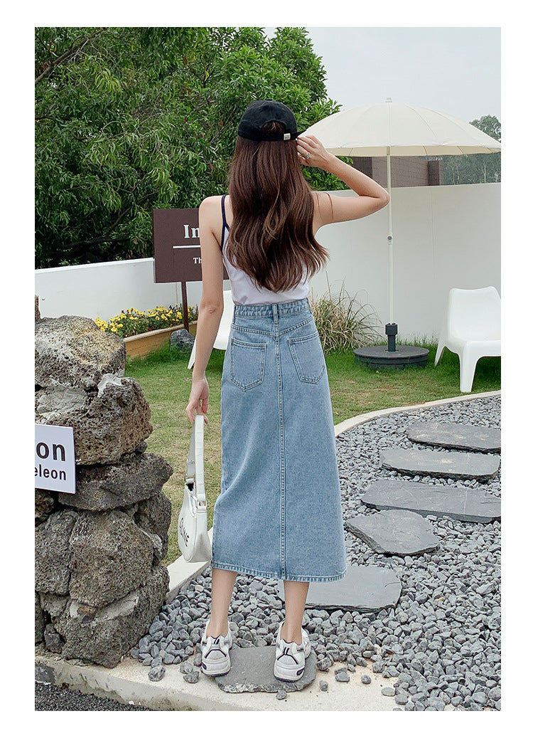Kvinders Højtaljede Sommer Retro Løse Denim Nederdel