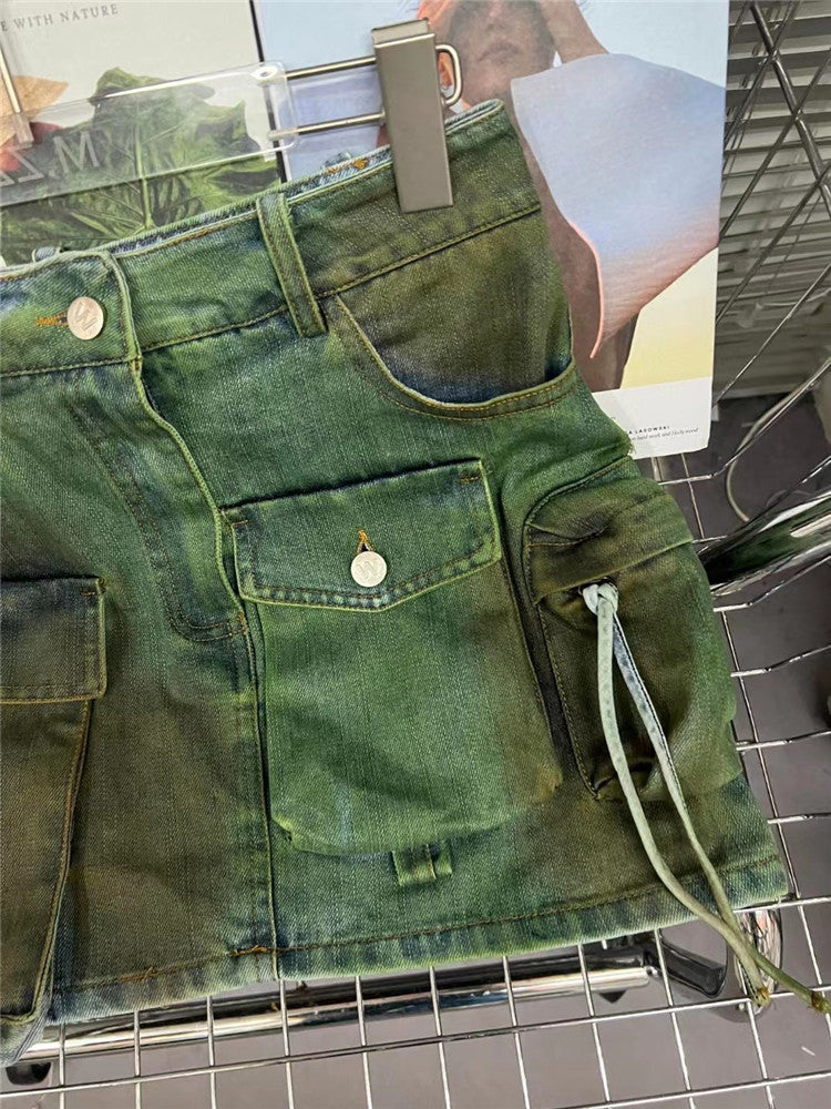 Summer Worn-out Heavy Industry Spray Painting Work Attire Slimming Denim Skirt
