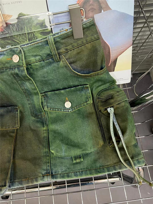 Summer Worn-out Heavy Industry Spray Painting Work Attire Slimming Denim Skirt