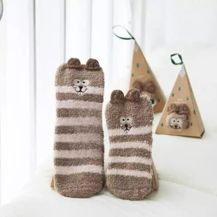Coral Fleece Tube Winter Thickened Women's Christmas Stockings Cute Cartoon Maternity Socks
