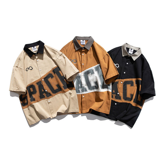 Contrasting Color Large Letter Print Fashion Brand Short Sleeves
