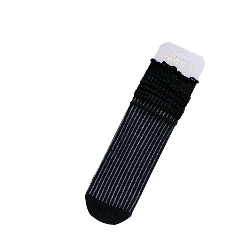 Solid Color Rib Fabric Wooden Ear Lady White Tube Bunching Socks