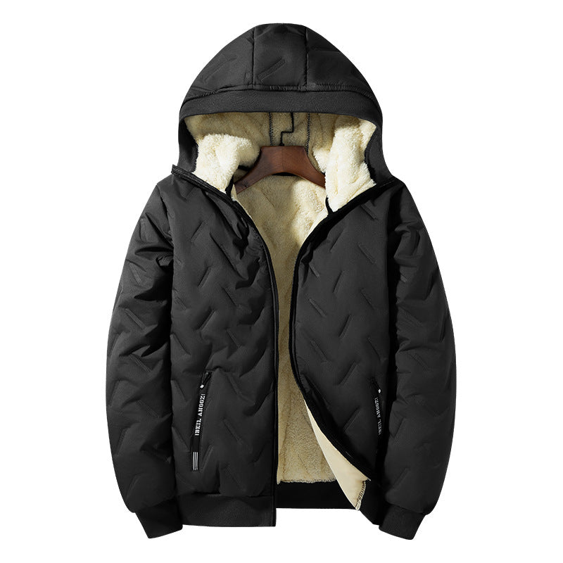 Fleece-lined Thickened And Insulated Hooded Jacketperfect For Autumn And Winter Wear