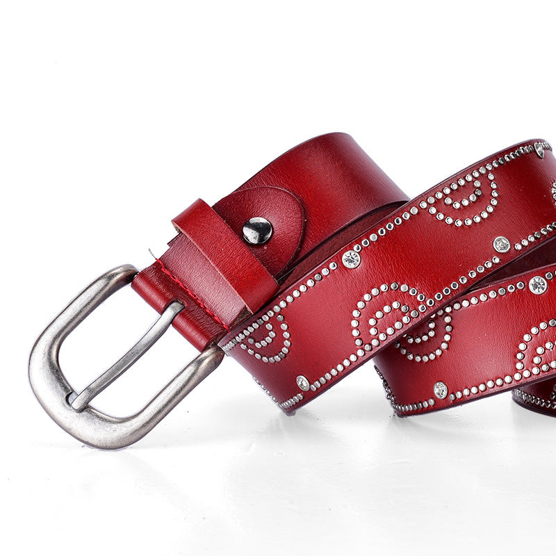 Girly Pants Belt With Rhinestone Inlaid Alloy Pin Buckle