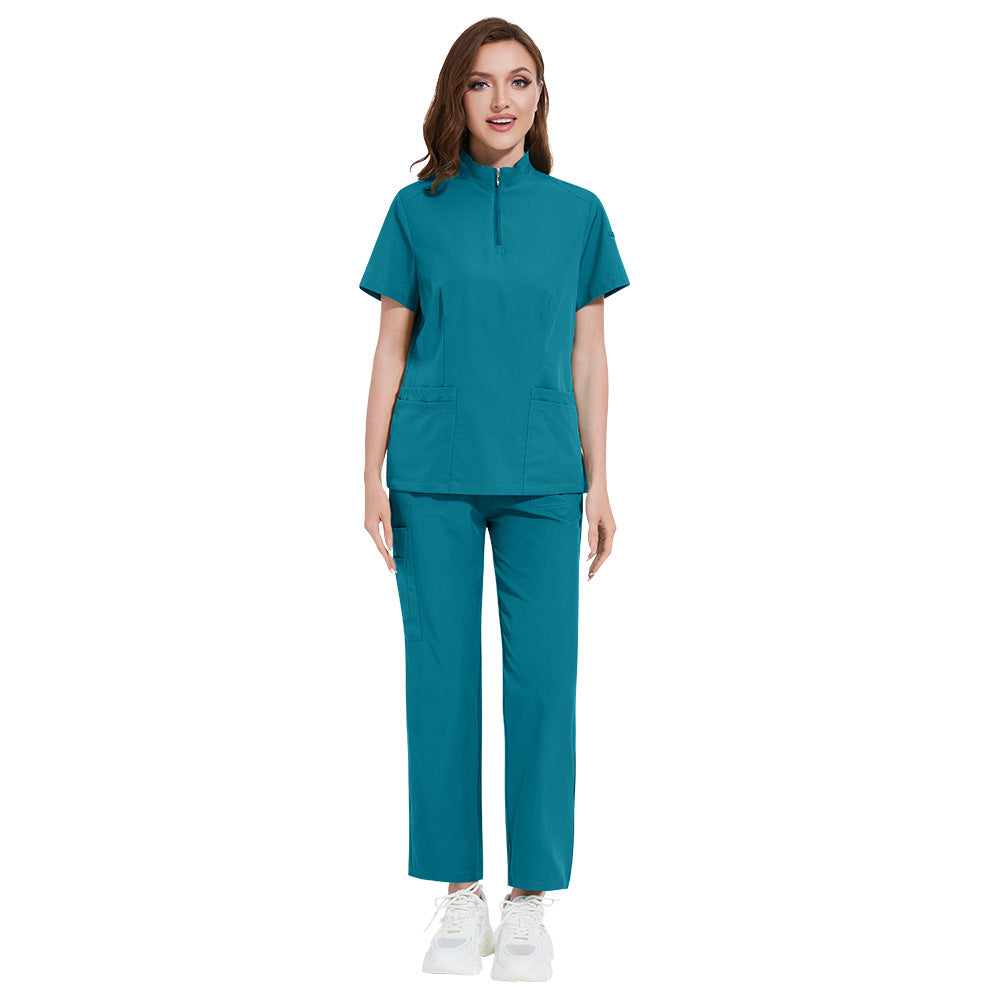 Solid-color Stand-up Collar ICU Nurse Pants