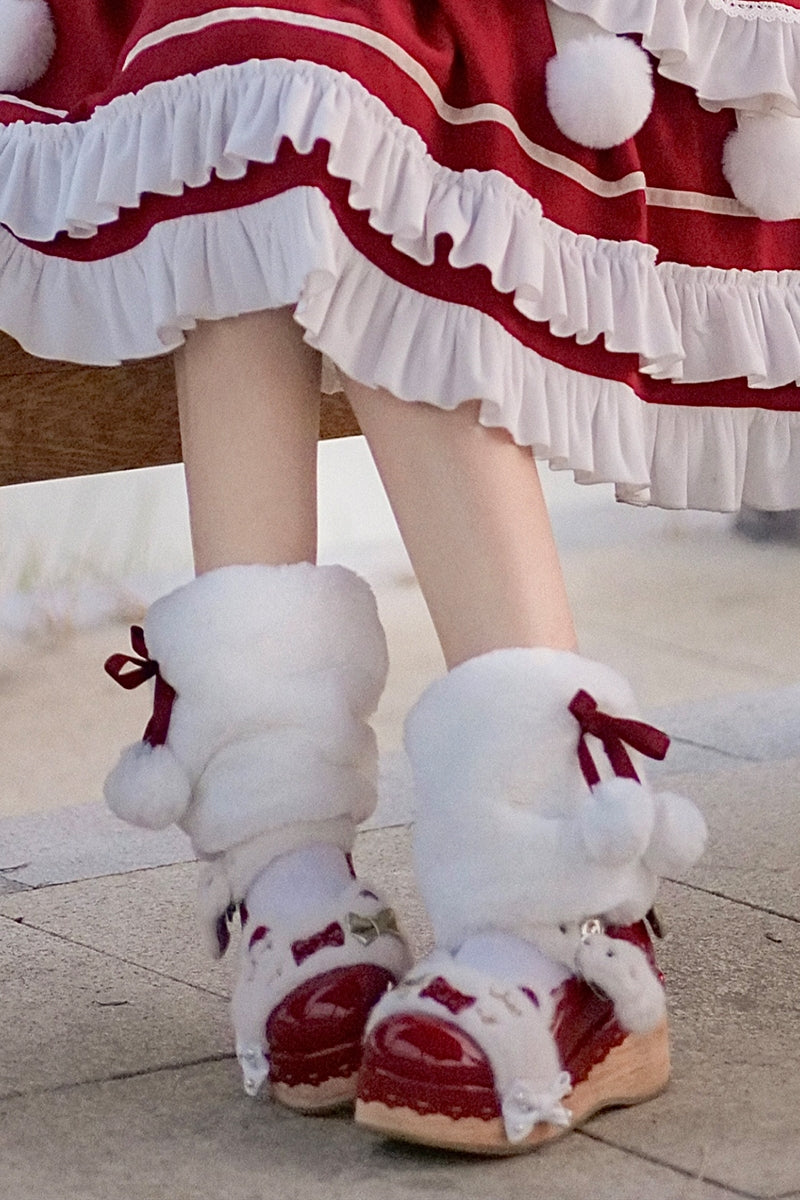 Rabbit Plush Stocking Jacket Winter Warm Solid Color Fur Ball Lolita