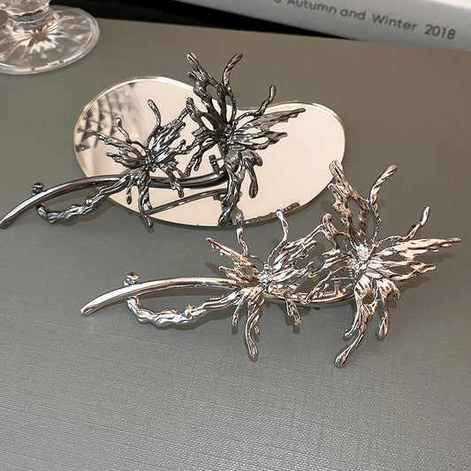 New Liquid Metal Pleated Butterfly Hairpin