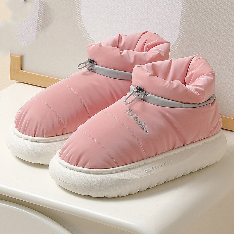 Couple Thick Bottom In Winter High-top Waterproof Cotton Slippers