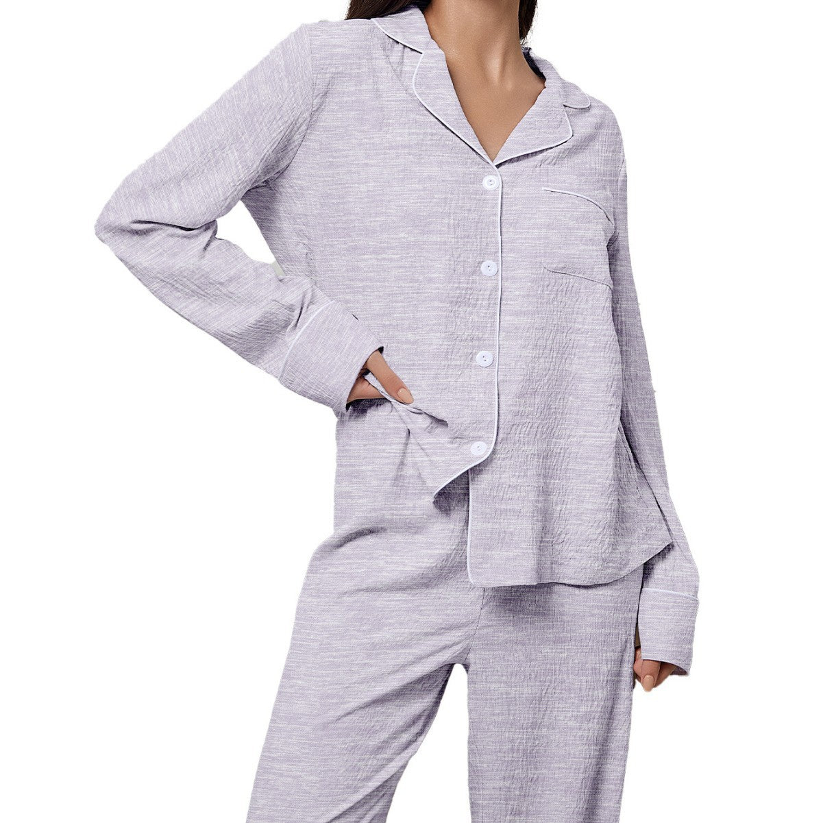 Comfortable Lapel Long Sleeve Trousers Women's Home Clothes