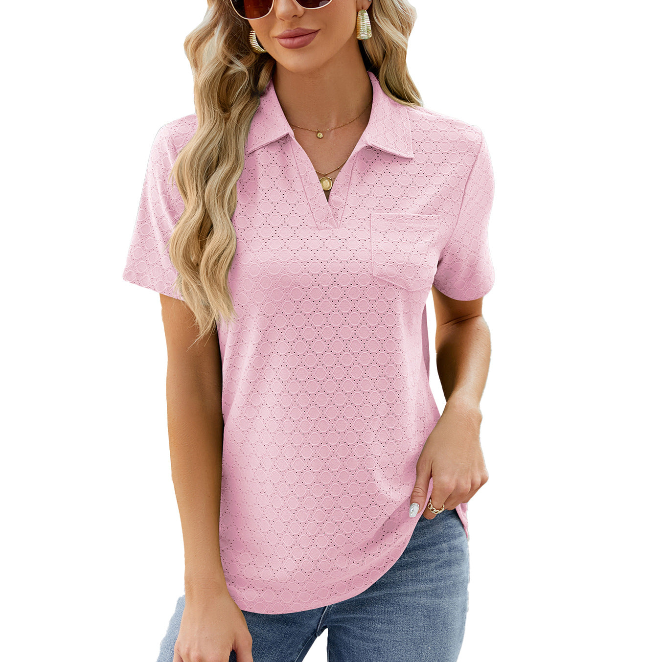Polo Shirt Lapel Pocket Loose Top