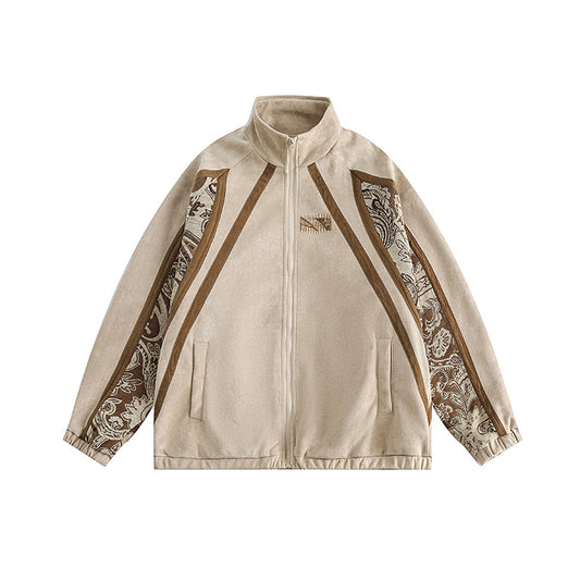 Stitching Suede Coat Men's Stand Collar