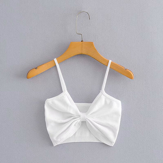 European And American Style Bow Knitted Camisole Short Design Top