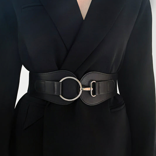 New Autumn Winter PU Elastic Belt For Women Simple Matching Coffee Color Black Decorative Waist Cover Coat Fashion Elegant Accessories