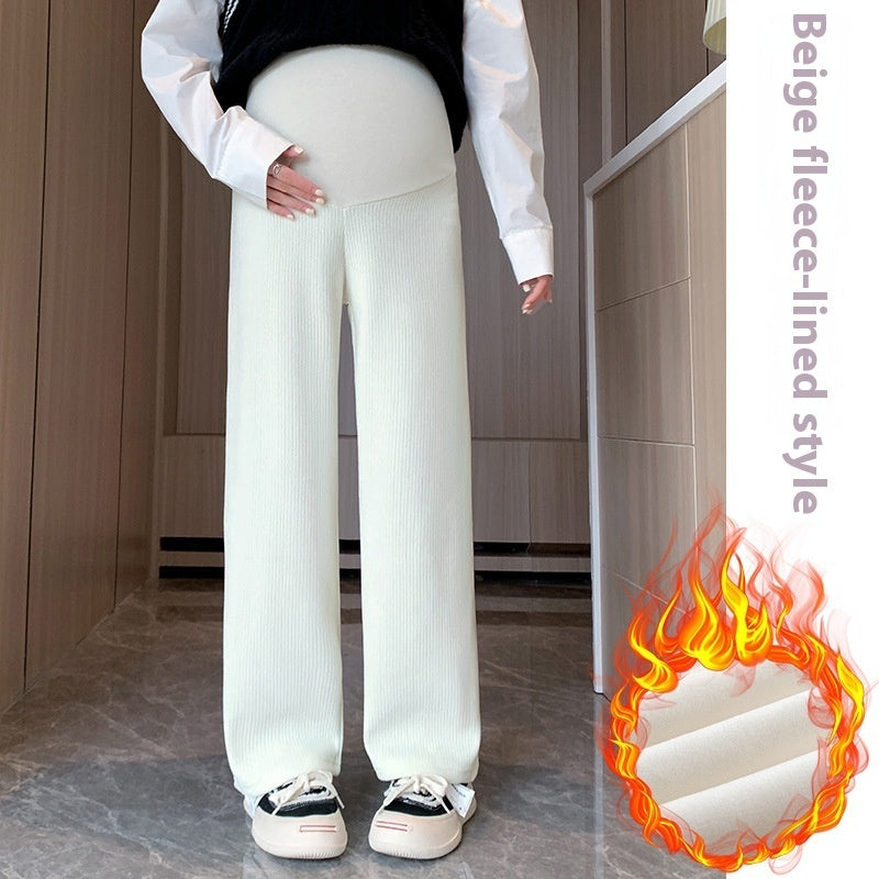 European Cotton Velvet Stripes Maternity Pants Outer Wear Fleece-lined Thickened