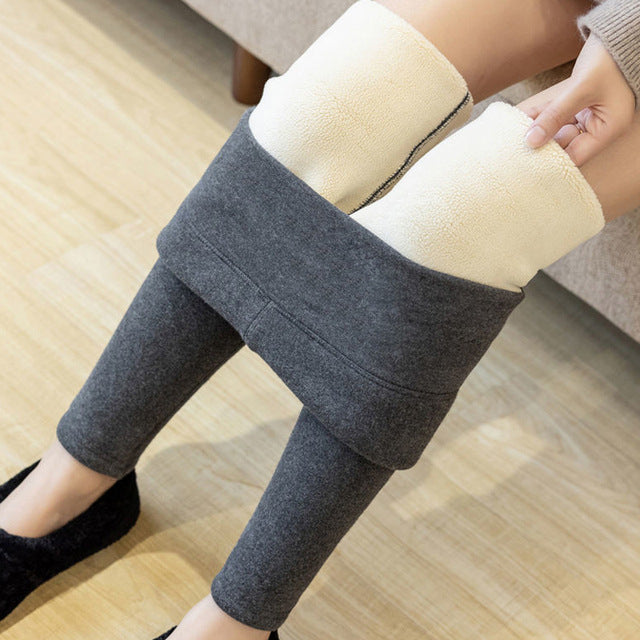 Plush Padded Plain Lamb Velvet Leggings