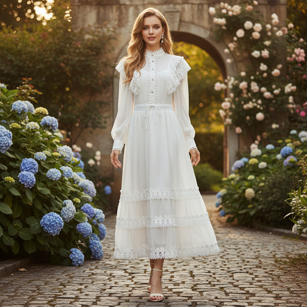 Lotus Leaf Edge Long Sleeved Shirt Elastic Waist Half Length Long Skirt Set