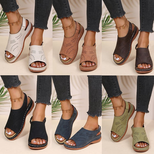 Hollow Back Buckle Fish Mouth Vintage Casual Shoes