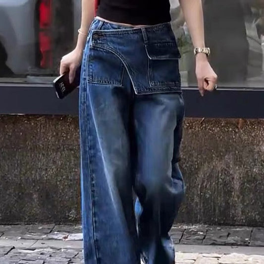 High-waisted Designer-style Faux Two-piece Wide-leg Pants