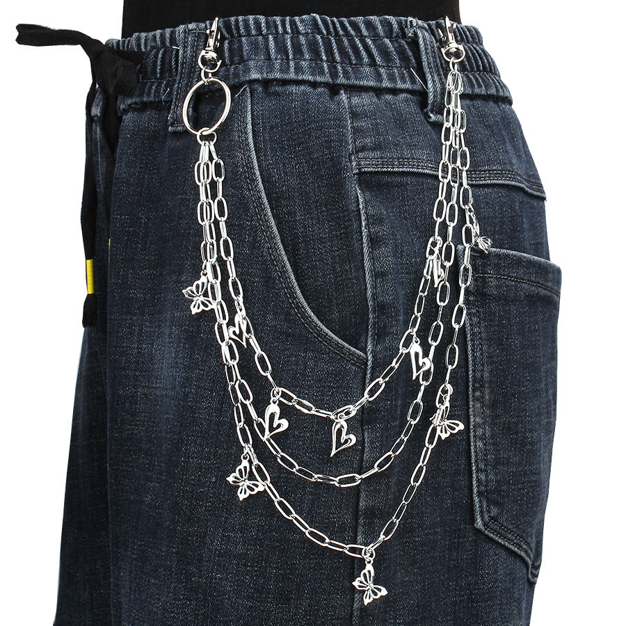 Metal Hollow Butterfly Pendant Phants Zipper Multi-layer Body Chains