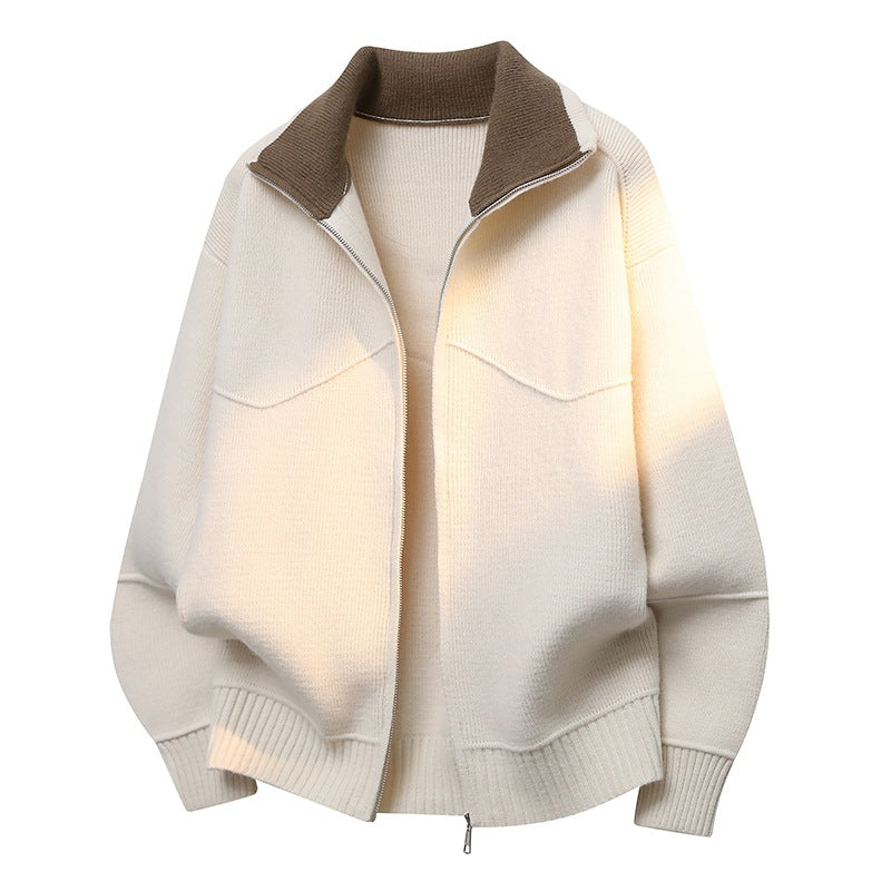 Mens Sweater Zip-Up Cardigan Coat