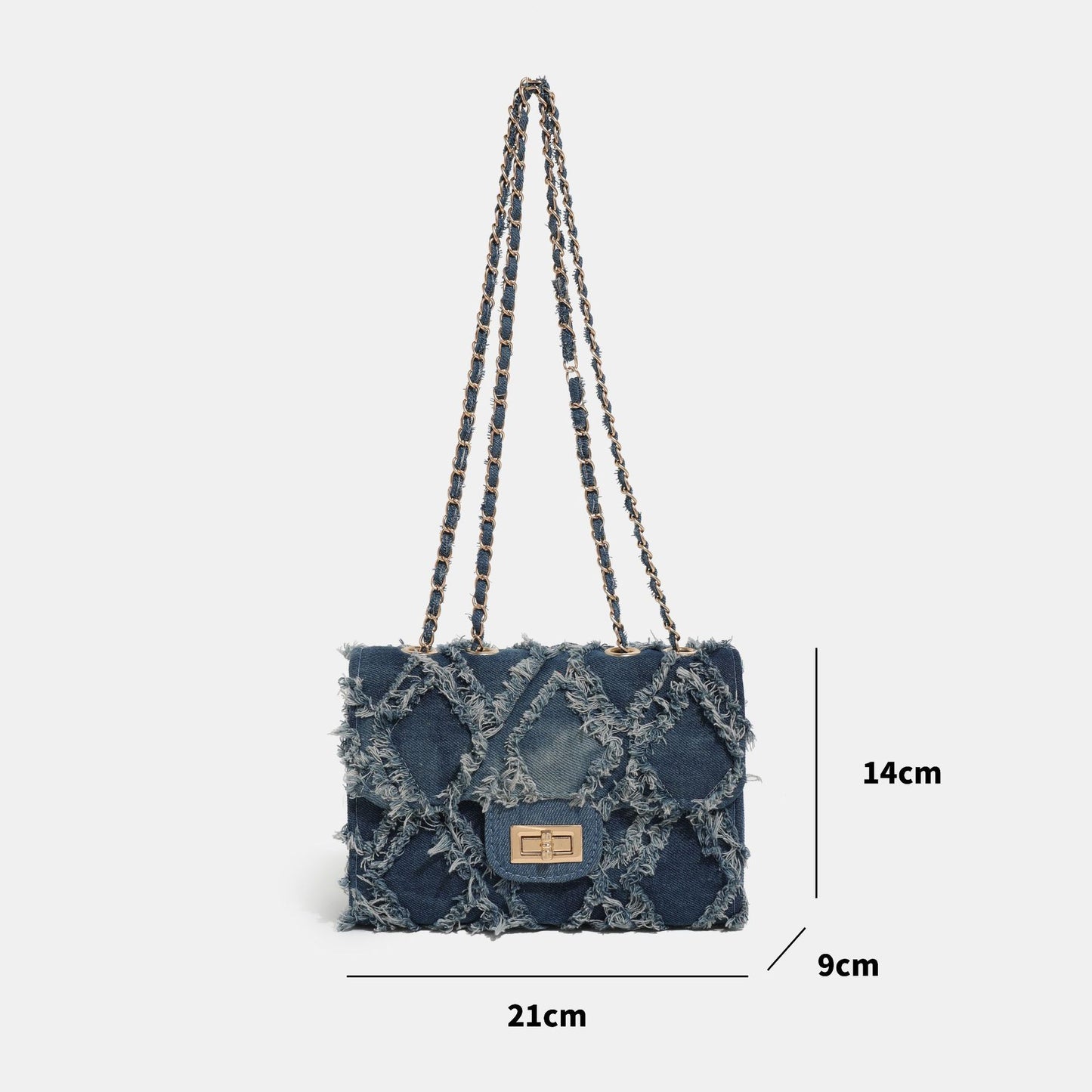 Denim Chain Flap Rhombus Shoulder Bag