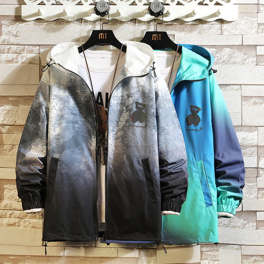 Large Size Hooded Jacket Jacket Men's Gradient Color Personality Top