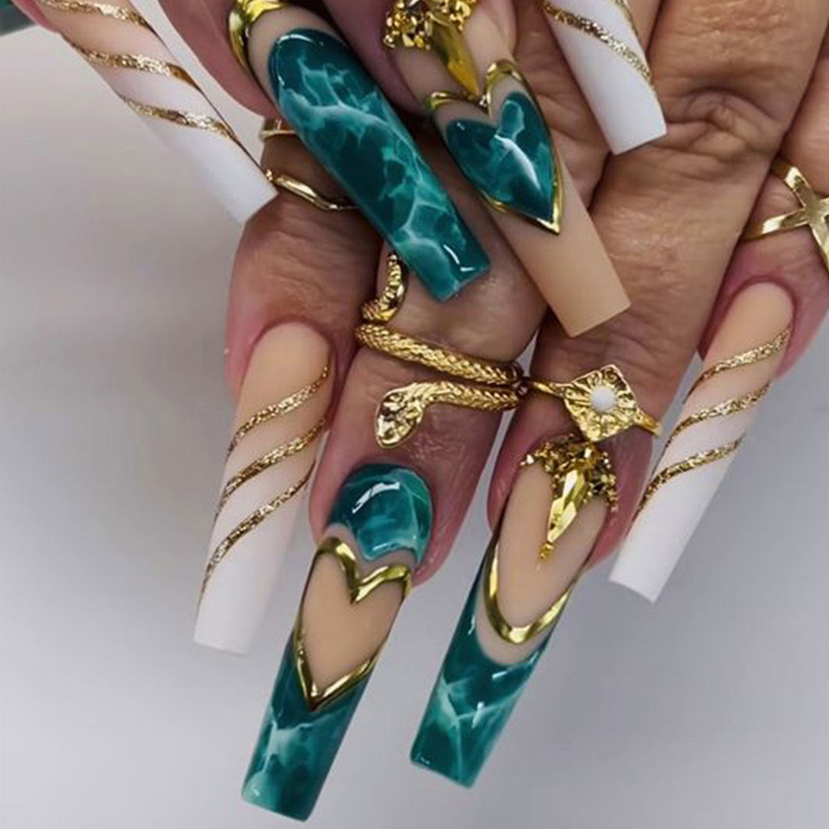 Grøn Blomstrende Kærlighed Tip Manicure Negleplaster
