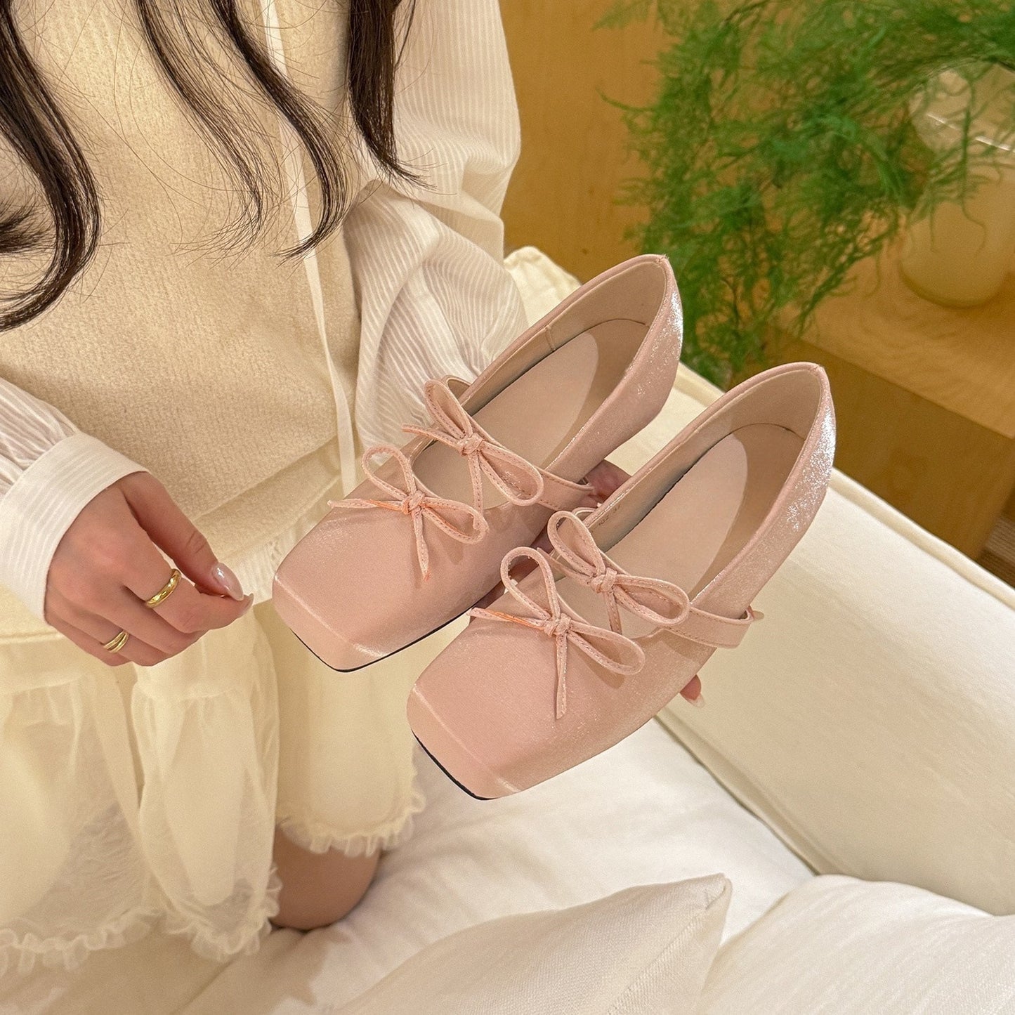Bow Shoes With Hidden Heels Women's Shallow Mouth Mary Jane Shoes
